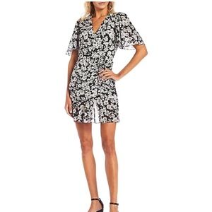 Alex Marie Black Floral Cinched Waist Mini Dress 100% Cotton Womens Size 10 NEW